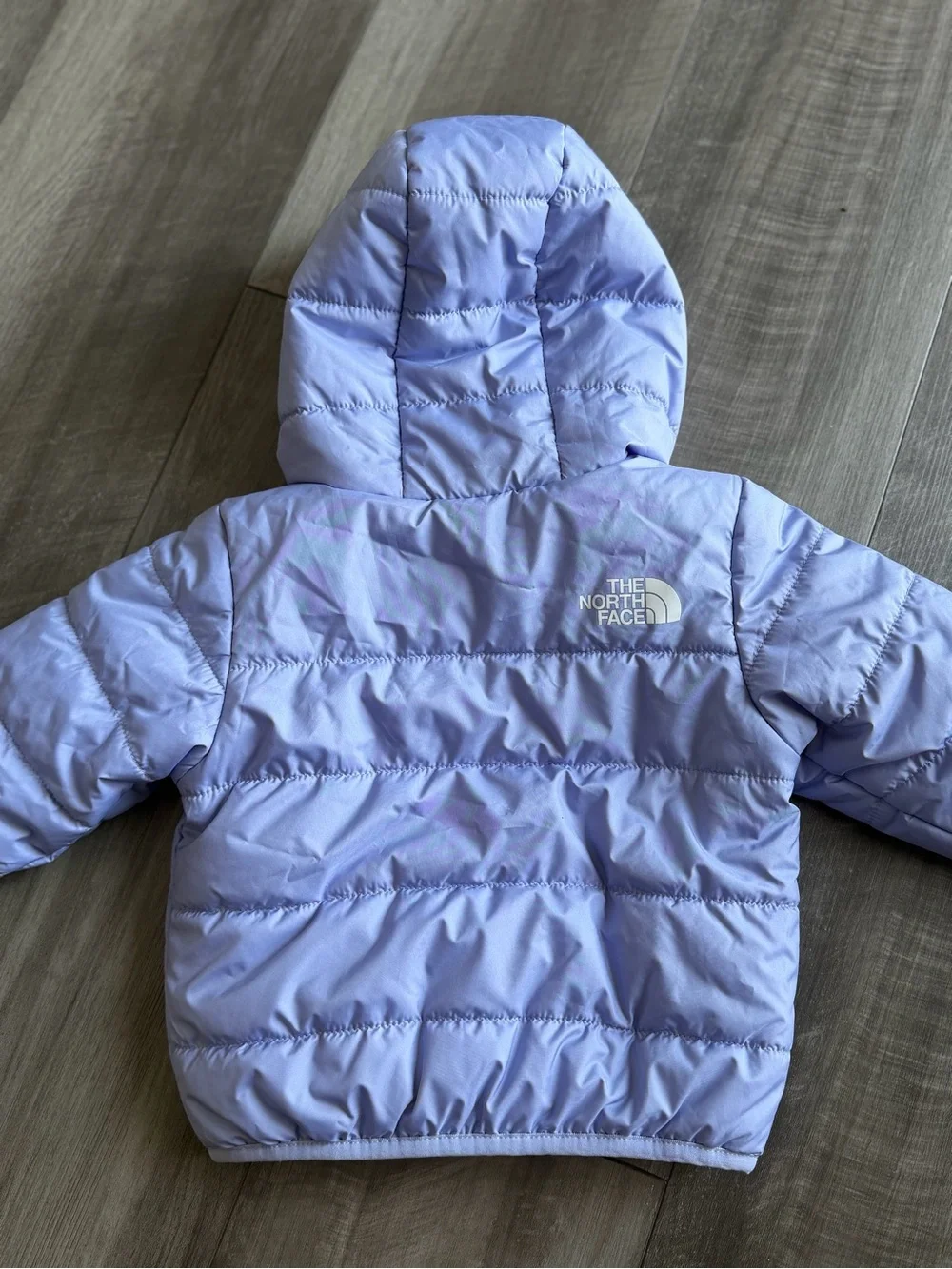 The North Face Baby Girl Reversible Perrito Jacket Purple Gray Bears Sz 6-12m